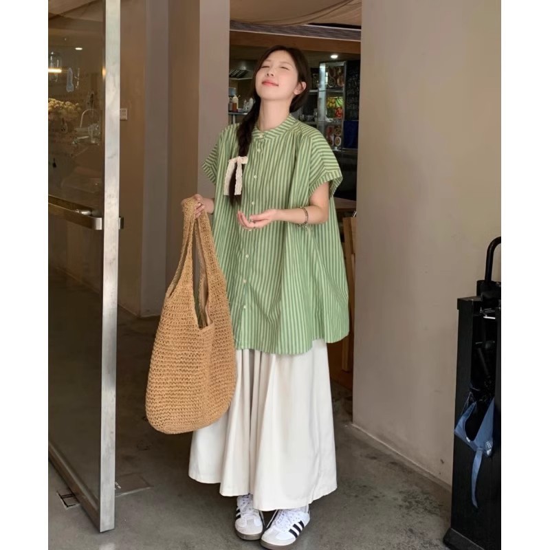 孕妇装夏装2025新款韩版慵懒风短袖衬衫宽松阔腿裤夏季外穿时尚款