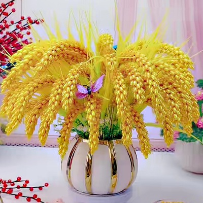 手工稻穗黄金珠花材料麦穗金色米珠包含花瓶制作居家创意摆件