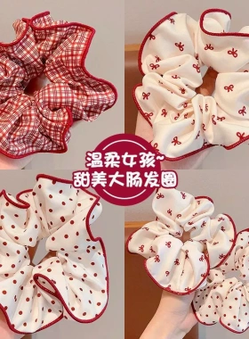 批发红色甜美波点大肠马尾发圈发绳丸子2025高级头饰发饰新款红色
