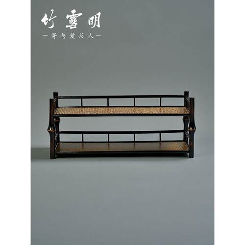 竹雪亮|竹茶壶架茶杯架茶具储物架展示架双层竹茶架展示架