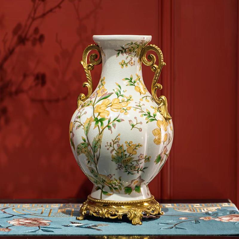 设计师陶瓷配铜装饰花瓶客厅玄关装饰品欧式纸巾盒茶几装饰品摆件