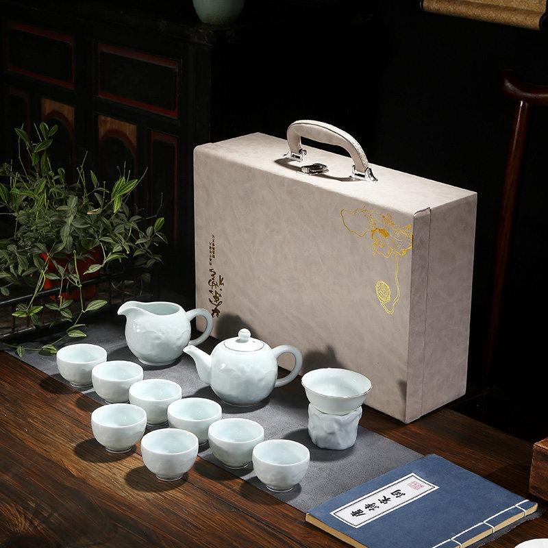 德化白瓷功夫茶具套装中式家用客厅精品浮雕盖碗茶杯茶壶茶具礼品