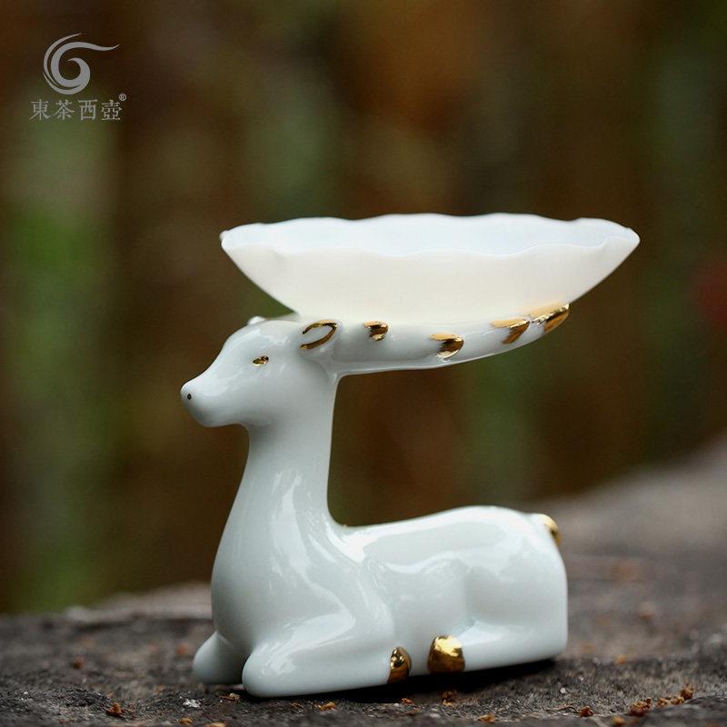 东茶西壶陶瓷茶漏茶具配件茶道茶隔茶滤过滤茶器羊脂玉白瓷茶漏架