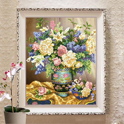 纯手工十字绣成品雍容华贵新款花草花瓶系列客厅卧室挂画已绣好的
