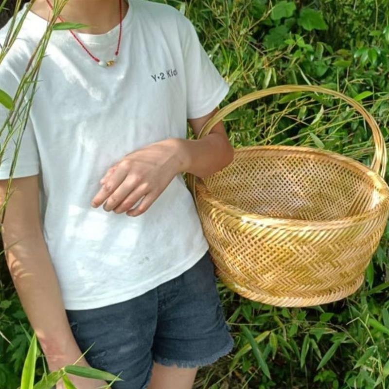 纯手工织精编网红手提篮花篮竹篮子水果篮零食篮椭圆篮子竹编提篮