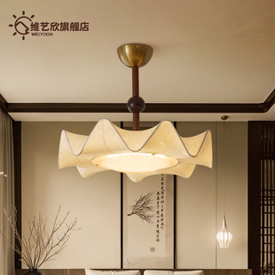 中古风卧室吊灯新中式 侘寂房间书房灯复古氛围南洋风餐厅布艺灯具