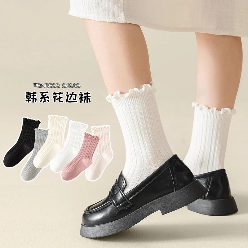 女童春秋无骨木耳边堆堆袜