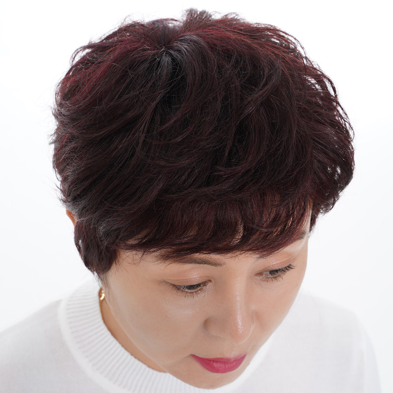 假发女短发真发全真人发全头套50岁中老年女士妈妈款假发套微卷发