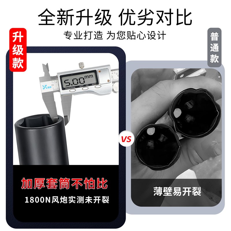 1/2加长加厚轮胎螺丝风炮套筒电动扳手专用六角套筒17/19/21/22mm