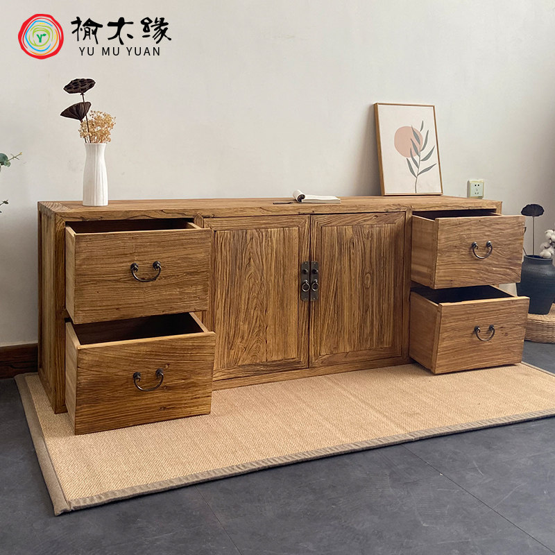 老榆木电视柜实木中式储物收纳低柜客厅柜家用原木侧边靠墙餐边柜