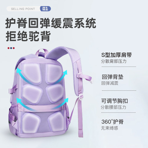 爱迪生书包女初中生大容量2023新款双肩包中学生高中减负护脊背包