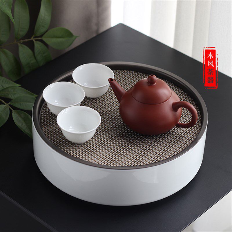 便携茶具包套装旅行圆形车载茶盘茶船户外泡茶沥水储水白瓷收纳袋