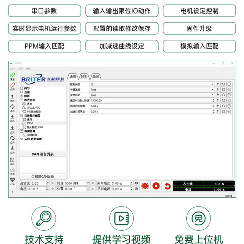 直流无刷FOC伺服调速布瑞特电调电机开发板控制器驱动板驱动器