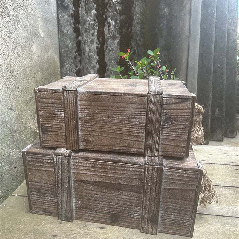 覆古木箱子装饰场景道具木质工具收纳箱有盖摄影道具橱窗摆件木箱