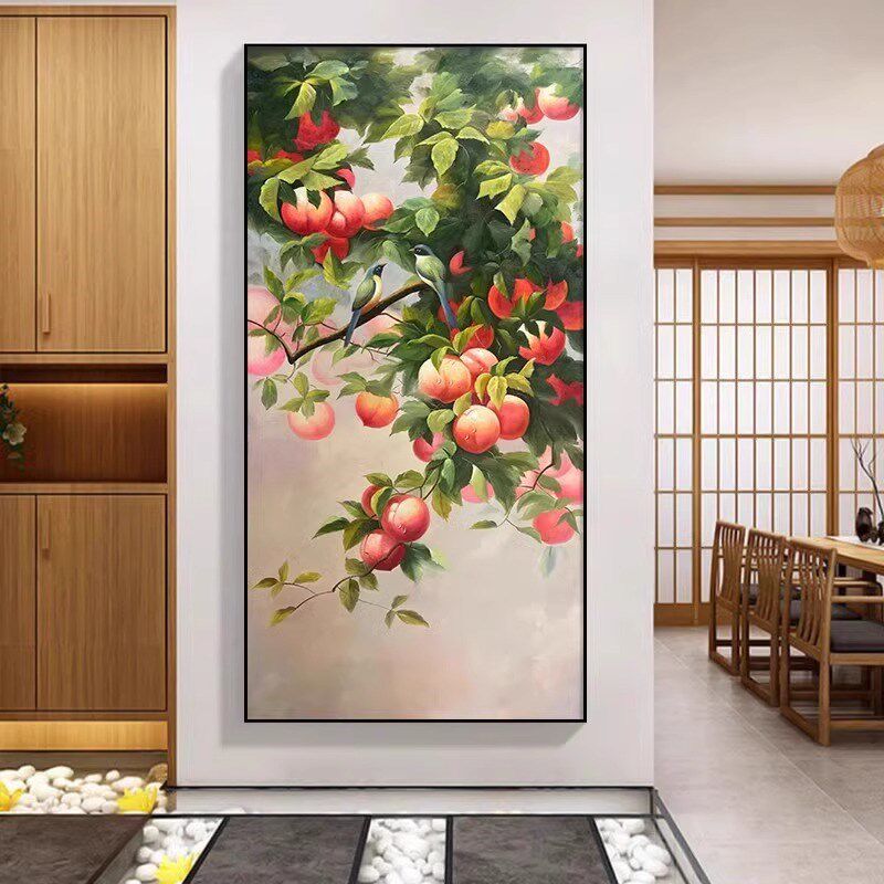 《喜上枝头》喜鹊寓意好新中式桃子装饰画壁画玄关艺术挂画