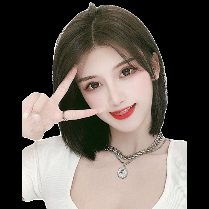齐肩短发假发真发全真人发中长款整顶减龄全头无刘海女士头套直发