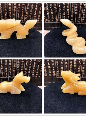 天然白玉鼠牛虎兔龙蛇马羊猴鸡狗猪桌面摆件米黄玉十二生肖工艺品