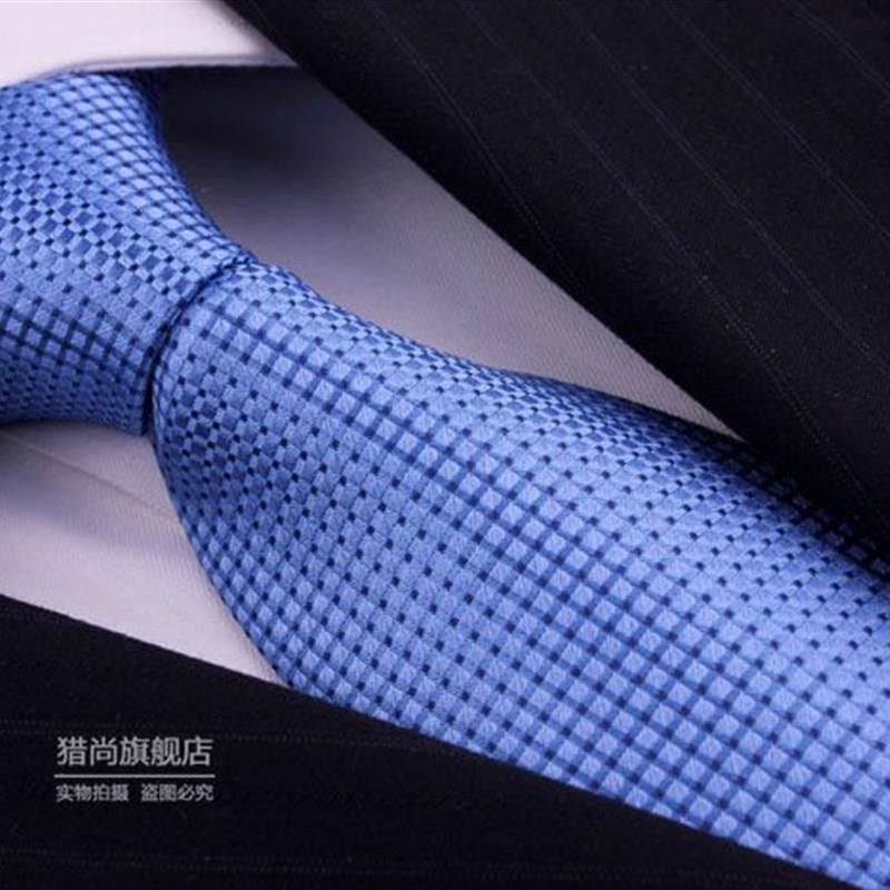 蓝色格纹真丝领带男士商务正装桑蚕丝拉链懒人领带礼盒装