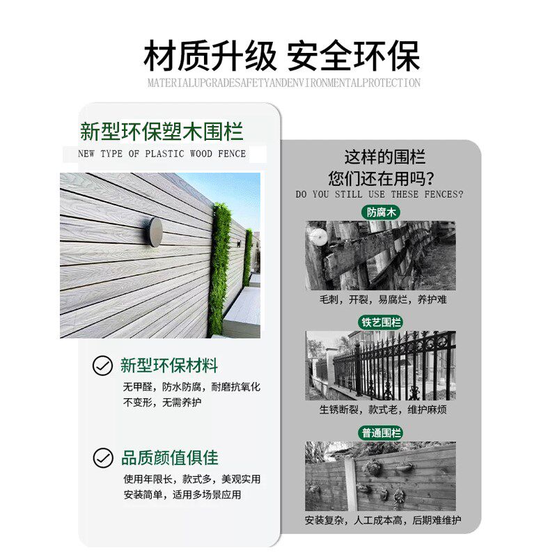 塑木围栏防腐木户外栅栏庭院围墙别墅木塑篱笆花园塑料护栏隔墙板