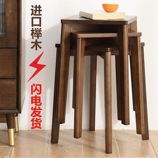 凳爆款 实木凳子木质客厅木头方凳餐桌凳化妆凳简约家用胡桃色换鞋