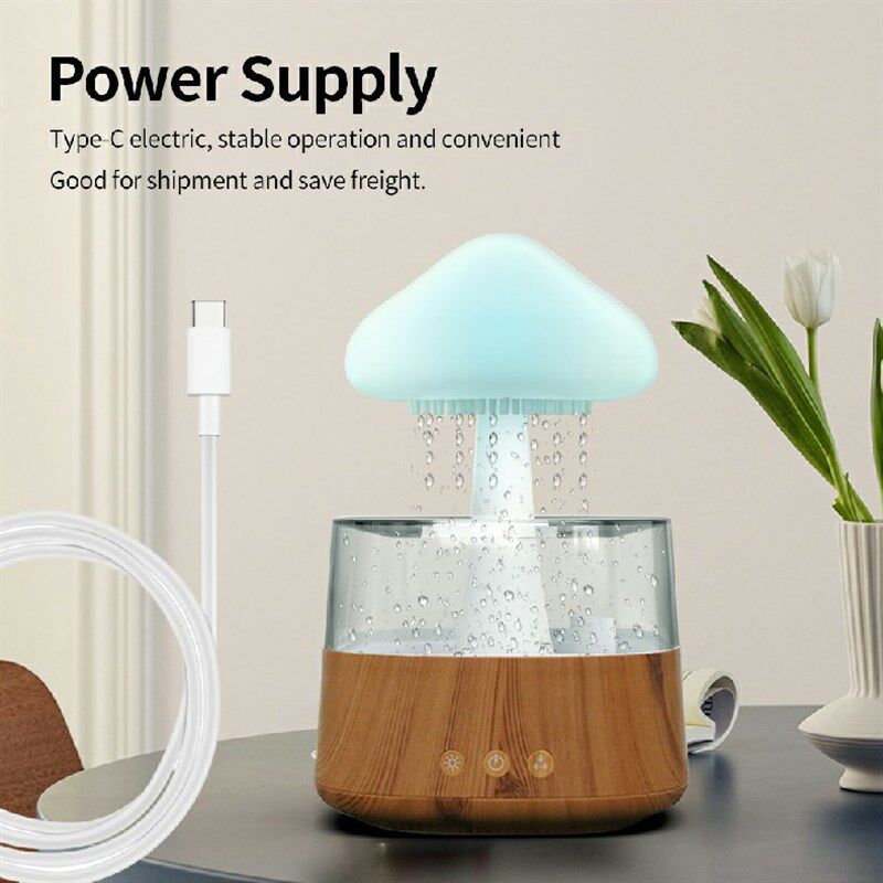 云朵下雨加湿器 超声波雾化加湿七彩蘑菇夜灯家用香薰机云雨阔香
