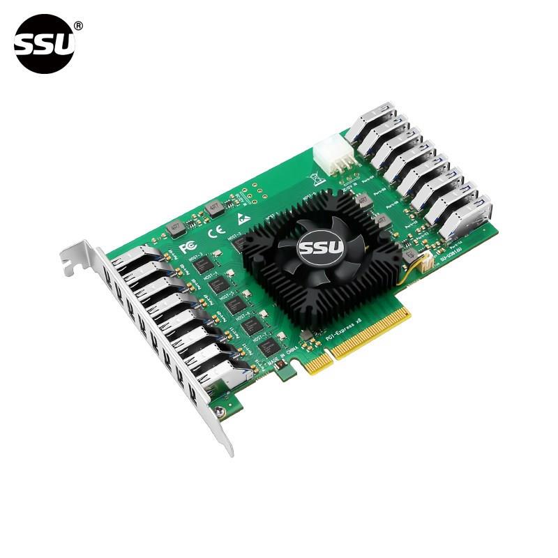 PCI-E转USB3.2 Gen1扩展卡独立8通道16口相机视频采集群控转接卡