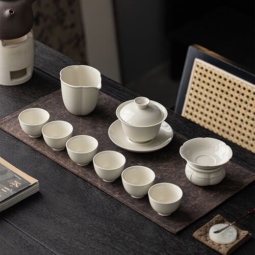 草木灰中式简约陶瓷盖碗茶杯家用功夫茶具套装泡茶碗茶杯茶艺套装