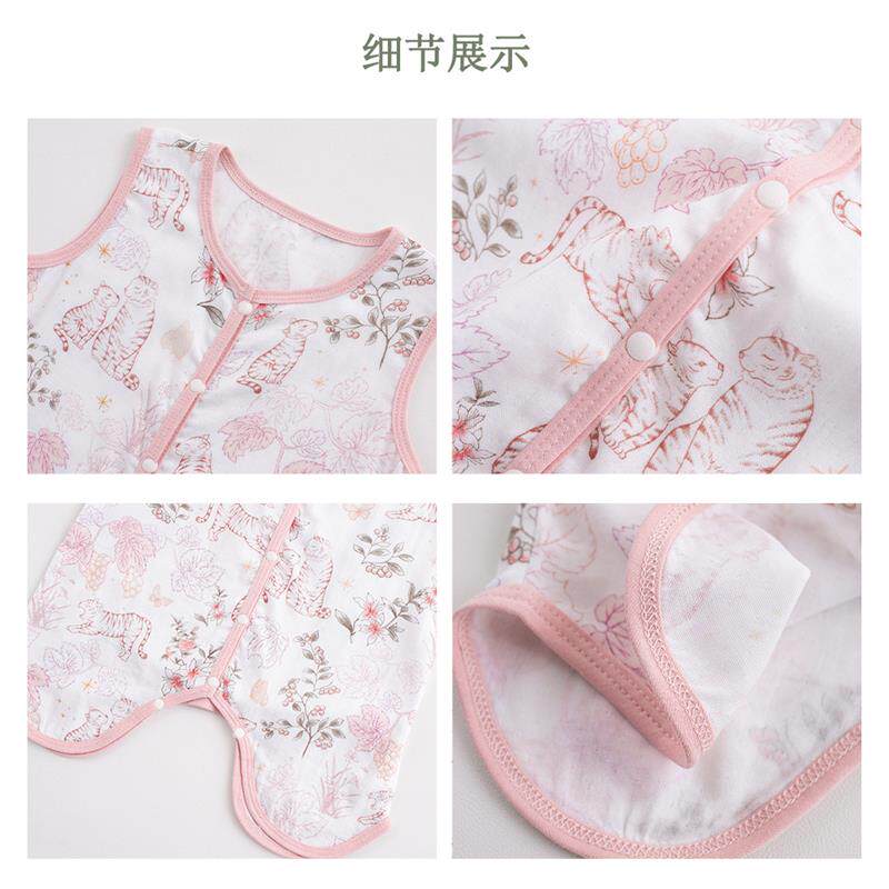 儿童睡袋夏季竹棉纱布空调房无袖背心轻薄款分腿睡袋睡袋