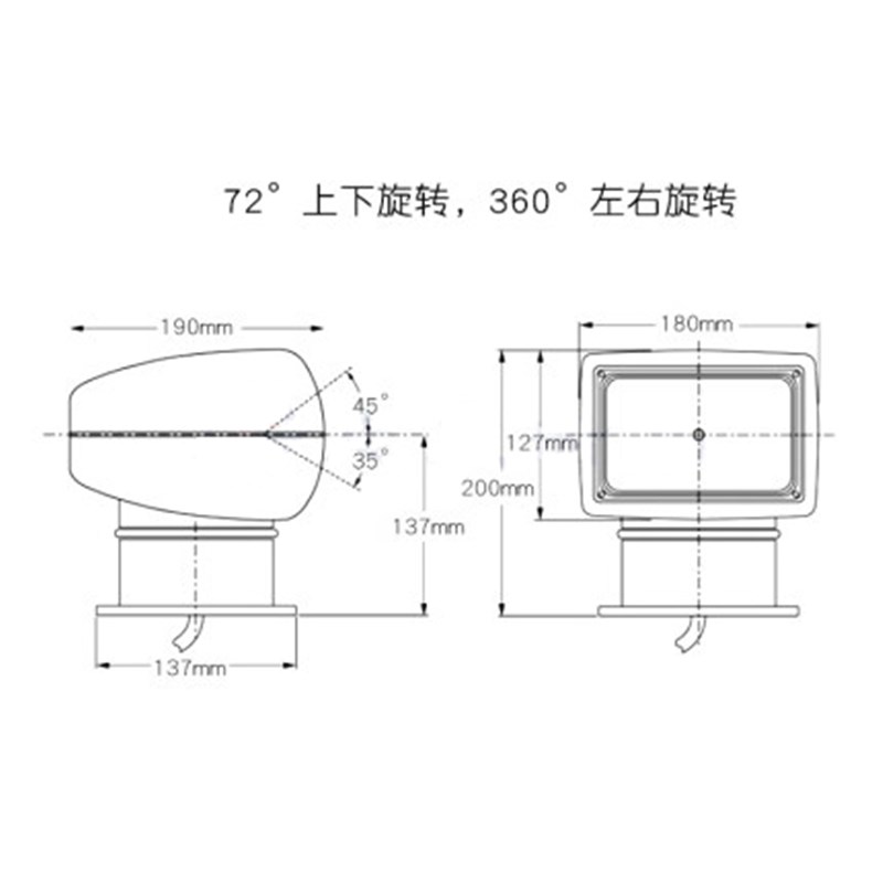 游艇船用遥控探照灯12V24V 卤素 氙气 聚光高 亮白光 远射程 夜航