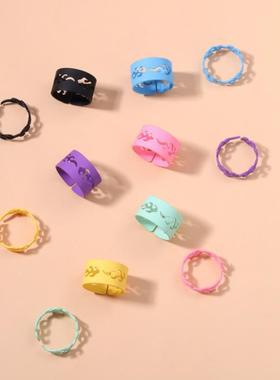 日韩新款简约彩色戒指创意设计火苗图案开口戒指两件套小清新系列
