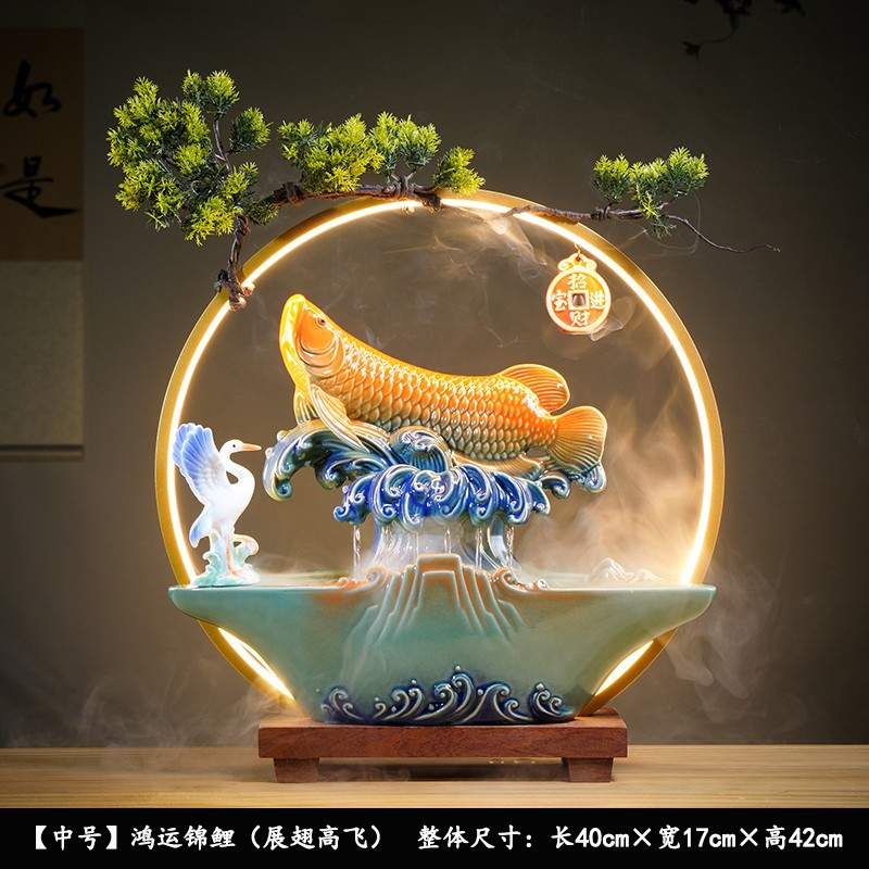 禅意雨帘陶瓷流水盆加湿器家居风水玄关柜办公桌水培花盆摆件送礼
