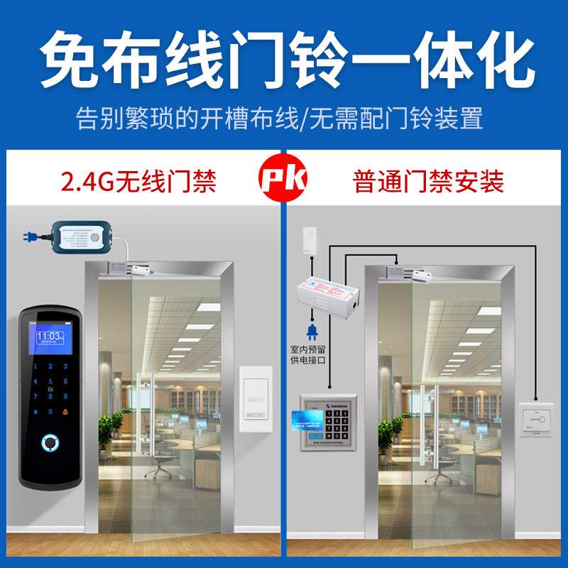 免布线无线指纹门禁系统套装2.4G刷卡密码铁门磁力锁电磁锁一体机