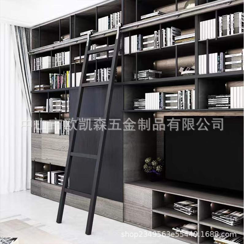 不锈钢木梯滑轨书架楼梯扶梯移动滑轮家用图书管梯子五金配件