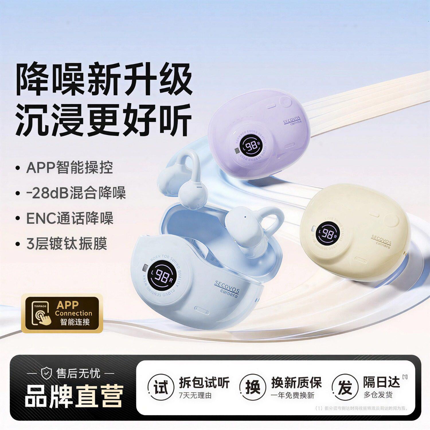 【智能APP控制】2026新款蓝牙耳机夹耳式运动不入耳降噪超长续航