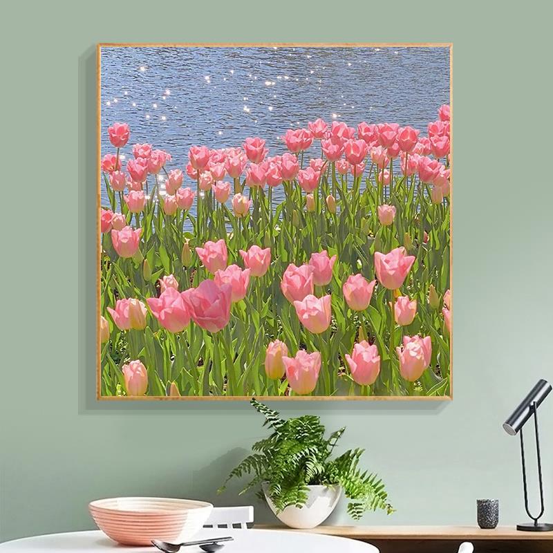 现代简约花卉钻石画2024新款郁金香风景5d贴钻十字绣客厅卧室满钻