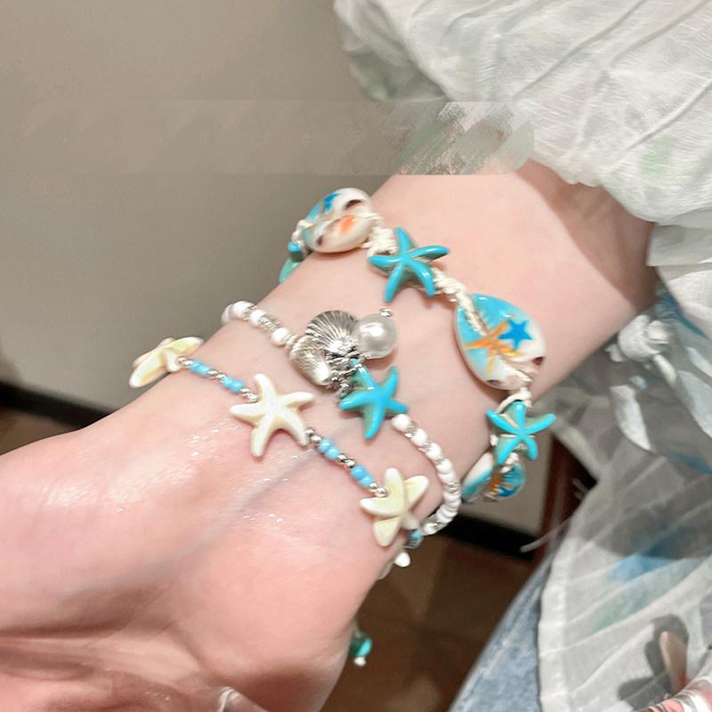 海边度假~蓝色贝壳海星手链女海岛串珠配饰手串2026新款叠戴手饰图片