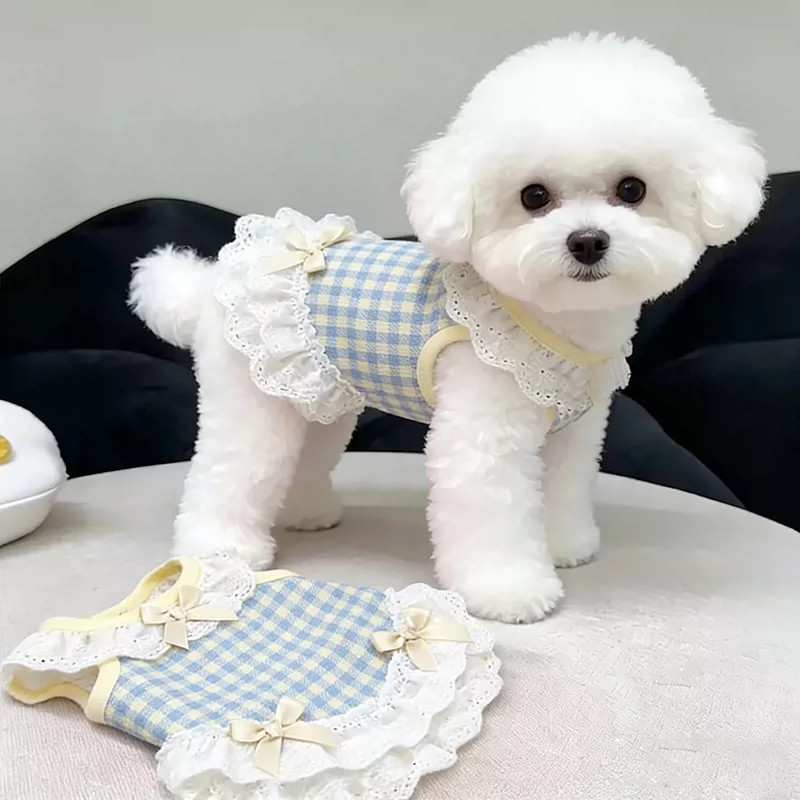 宠物狗狗猫咪衣服夏季薄款小型幼犬泰迪比熊约克夏蝴蝶结花边背心