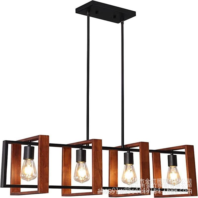 亚马逊跨境供货复古美规餐厅农舍铁艺三头木质枝形吊灯