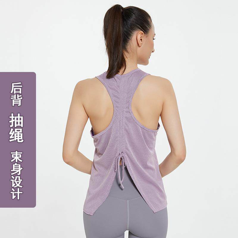 运动背心女外穿速干训练罩衫美背健身背心上衣绑带收腰瑜伽背心