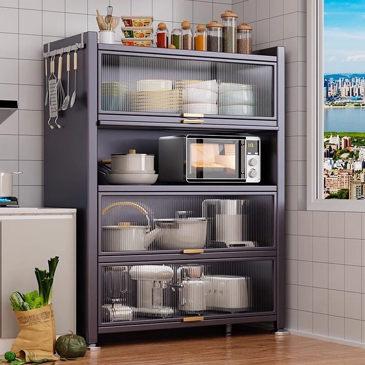 家用厨房碗筷架货架加宽落地多层置物架微波炉电器多功能整体橱柜