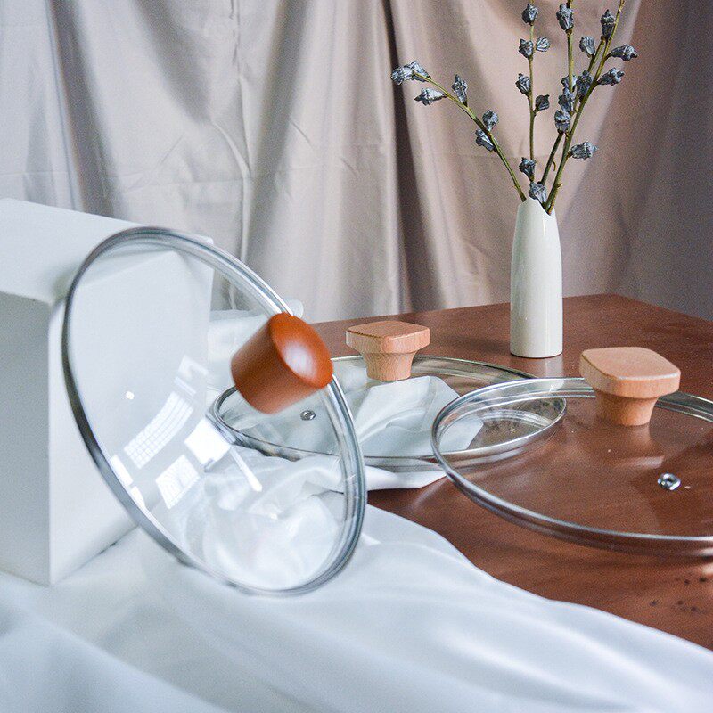 三叔三婶大肚锅盖子通用透明玻璃盖家用木质杉木钢化韩式防爆盖