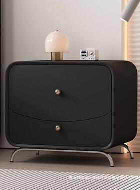 黑色家用床头柜实木小型床边柜简约现代高级储物柜卧室免安装收纳