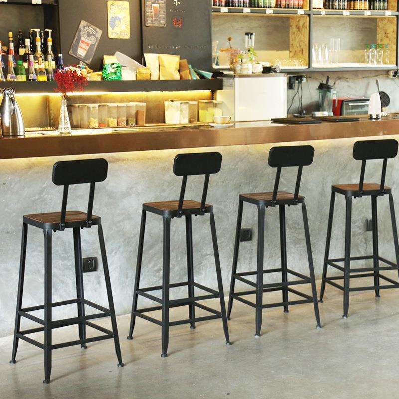 休闲复古吧台椅美式靠背椅实木铁艺酒吧高脚椅奶茶咖啡店椅子