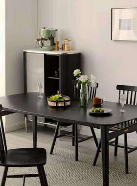 北欧实木餐桌家用黑色长方形多人饭桌洽谈桌餐厅简约餐桌椅组合