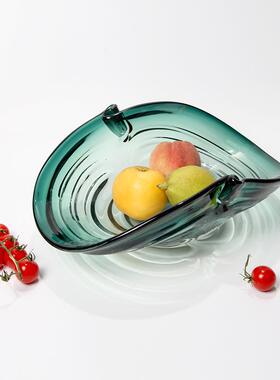 现代轻奢绿色果盘家居摆件软装样板房工艺品客厅餐桌玻璃果盘装饰