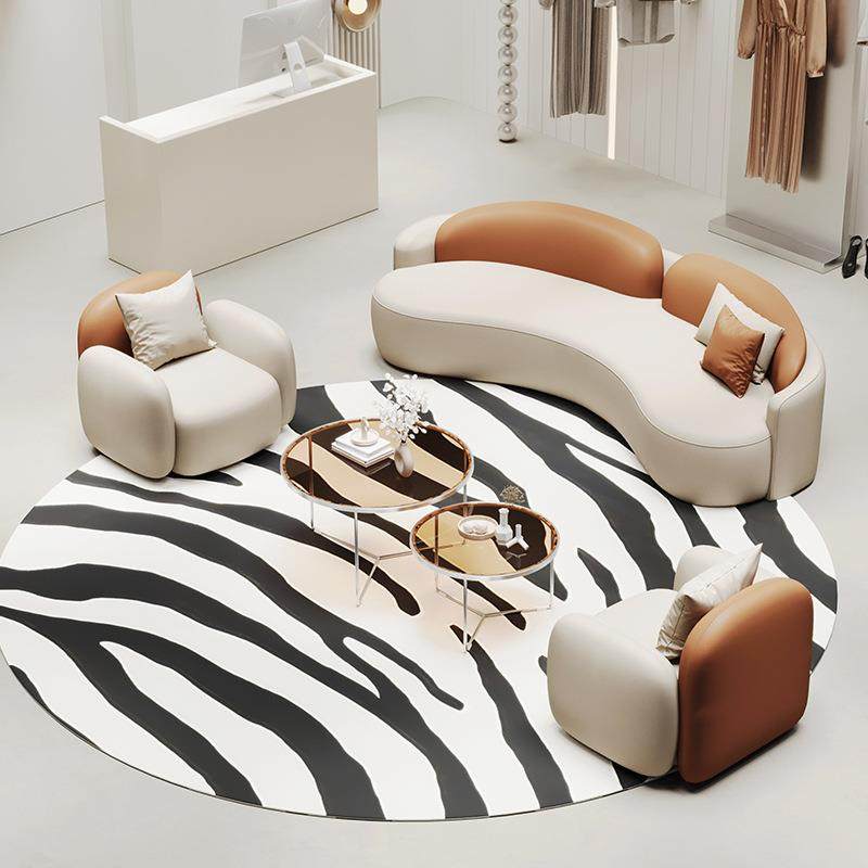 奶油风弧形沙发服装店休息区店铺接待会客网红轻奢科技布三人沙发