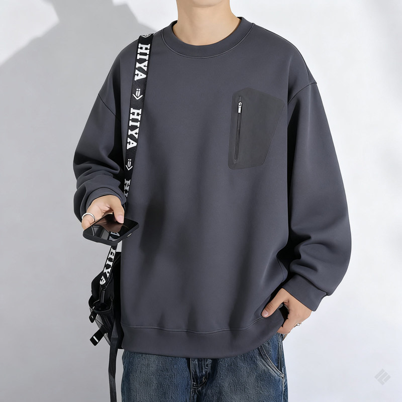 凡客依舍圆领卫衣秋季新款舒适亲肤男士休闲长袖不规则潮流卫衣