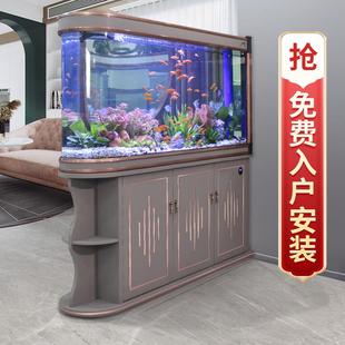 欧宝鱼缸隔断柜客厅屏风落地家用玄关子弹头大型生态水族箱免换水
