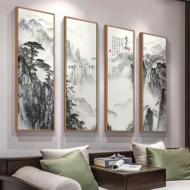 聚财山水画新中式客厅沙发背景墙装饰画茶室水墨画挂画办公室壁画