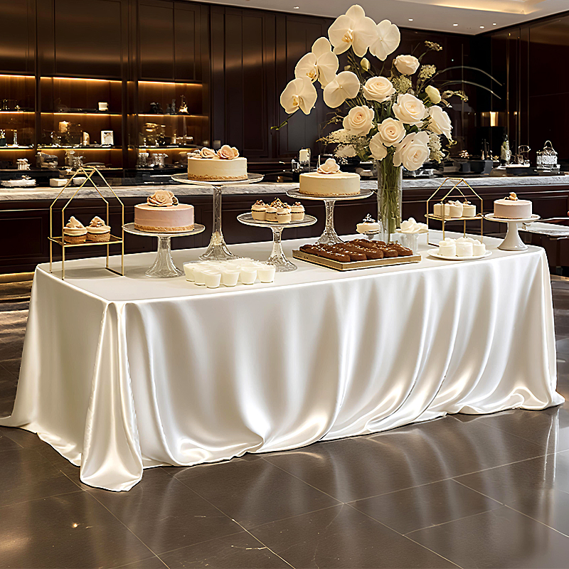 会议沙龙酒店宴会长方形甜品纯白色高级感轻奢风现代桌布定制台布